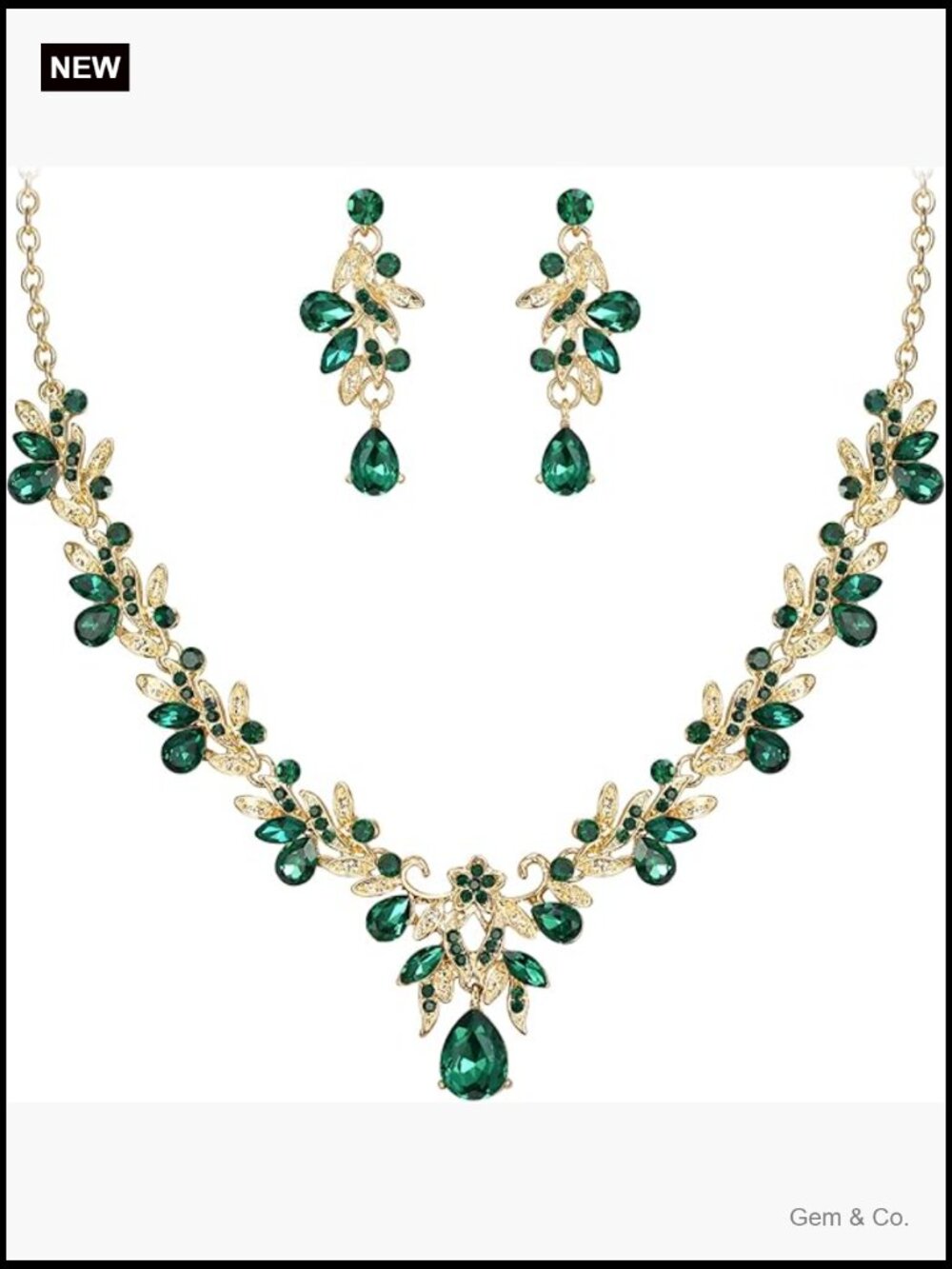 Wedding Jewelry Set Leaf Flower Crystal Teardrop Marquise Cluster Necklace